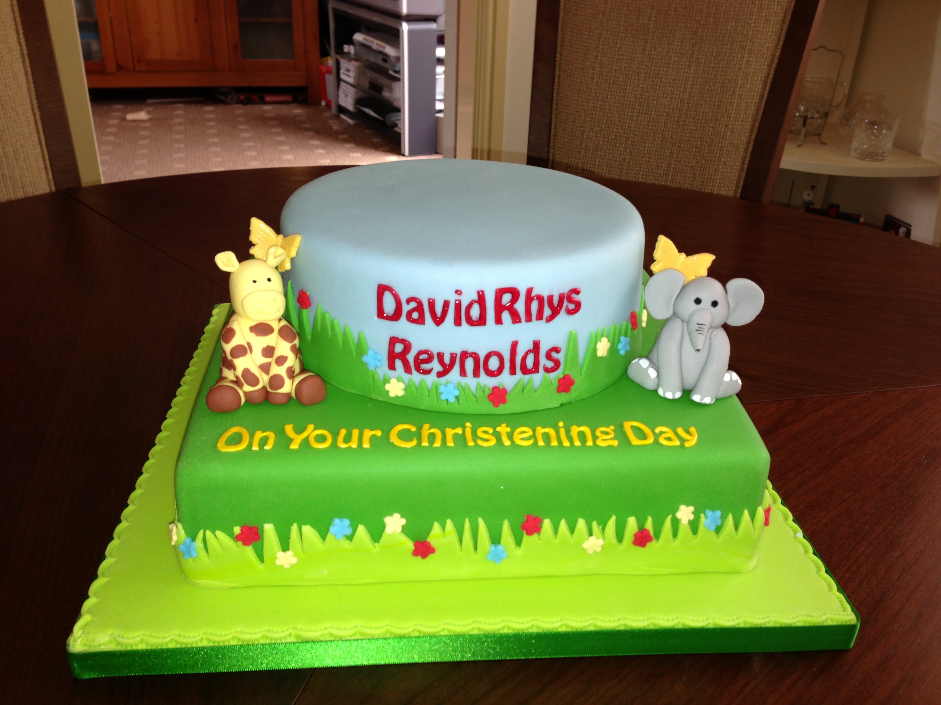 2 tier animal christening cake